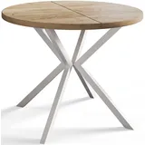 AlpiMeble Runder Esszimmertisch LOFT LITEN, ausziehbarer Tisch Durchmesser: 90 cm/170 cm, Wohnzimmertisch Farbe: Braun, mit Metallbeinen in Farbe Weiß