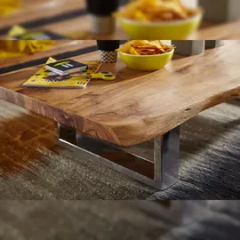 Wohnling Couchtisch Akazie Wohnzimmertisch Holz Massiv Sofatisch Baumkante Flach