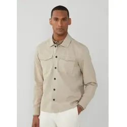 Hackett London für Herren. HM309830 Färben Hb beige Überhemd (L), Lässig, Baumwolle, Klassisch, Langarm