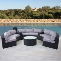 Mendler Luxus Poly-Rattan-Garnitur Savoie, Sitzgruppe Lounge-Set, XXL Sofa rund, anthrazit Kissen grau