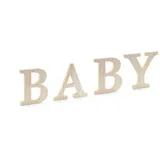 Partydeco Tischaufsteller Baby Holzschrift 4tlg Holzbuchstaben Deko stehend Baby Shower Zimmer Deko/Holzaufschrift Baby, 16.5-21.5x19.5 cm