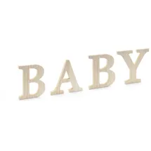 Partydeco Tischaufsteller Baby Holzschrift 4tlg Holzbuchstaben Deko stehend Baby Shower Zimmer Deko/Holzaufschrift Baby, 16.5-21.5x19.5 cm
