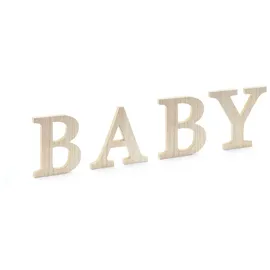 Partydeco Tischaufsteller Baby Holzschrift 4tlg Holzbuchstaben Deko stehend Baby Shower Zimmer Deko/Holzaufschrift Baby, 16.5-21.5x19.5 cm
