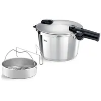 Schnellkochtopf FISSLER "Vitaquick Premium", silber (edelstahlfarben), H:21,5cm L:46cm Ø:26cm, Töpfe, Schnellkochtopf, Made in Germany, mit gelochtem Einsatz
