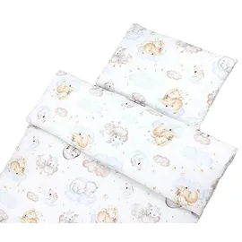 TupTam Kinder Gemusterte Bettdecken Set Ganzjahresdecke Bettdecke Kopfkissen Flachkissen 2tlg., Farbe: Tiere auf Wolken, Größe: 135x100 cm