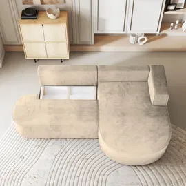 masseno ECKSOFA CORTIO M R-S Creme Velours-Stoff mit Schlaffunktion