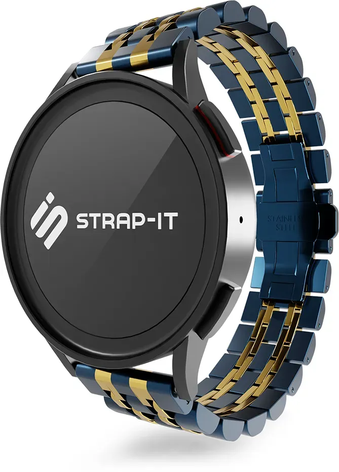 Strap-it Honor Magic Watch 2 Armband Stahl für Honor Magic Watch 2 - Blau/Gold - Butterfly-Verschluss