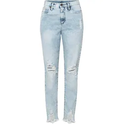 bonprix Mom-Jeans mit Destroy-Effekten, blau, 36, mit Baumwolle