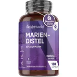 Mariendistel Kapseln - 2000mg Pulver - Mit 80% Silymarin - 180 vegane Stück - 6 Monate Vorrat - Detox Kapseln - Alternative zu Cholin, Artischocken & Löwenzahn - Ohne Magnesiumstearat - WeightWorld