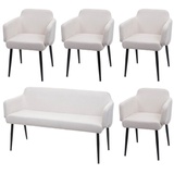 MCW Esszimmer-Set MCW-L13, 4er-Set Stuhl+Sitzbank Esszimmergruppe Sitzgruppe Esszimmergarnitur, Stoff/Textil ~ creme-weiß
