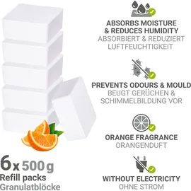 Wenko Raumentfeuchter Cube Nachfüller 500 g mit Orangenduft, 6er, Luftentfeuchter Nachfüllpack
