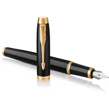 Parker IM Black Lacquer G.C., Feder (M, Messinggehäuse, Schwarz) goldfarbige Zierteile