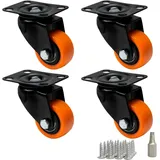 PRIOstahl Orangene Transportrollen Möbelrollen 40mm 4 x Lenkrollen inklusive Befestigungsmaterial