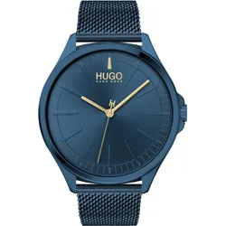 Quarzuhr HUGO "SMASH", blau, Armbanduhren, Herren, Armbanduhr, Herrenuhr, Mineralglas, Lederarmband
