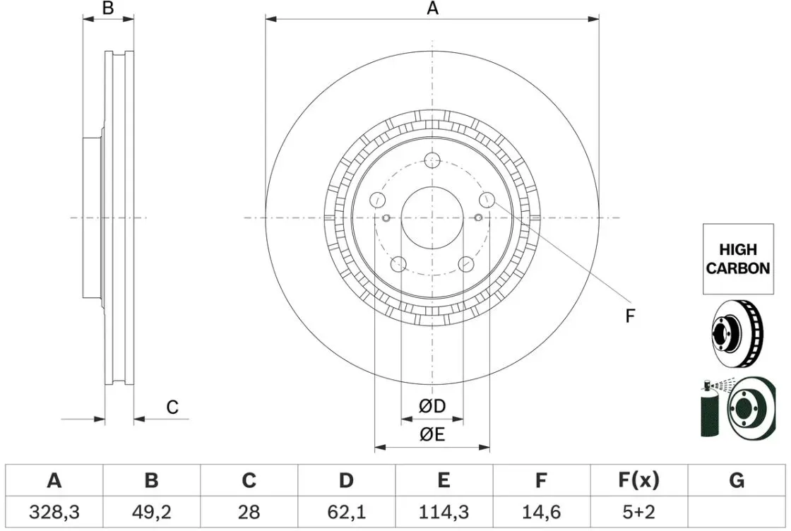 Remschijf BOSCH 0 986 479 G63 voorkant, geventileerd, sterk gecarboniseerd, 1 Stuk
