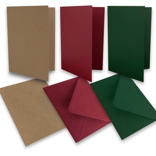 Glüxx-Agent 30 Falt-Karten Sets - DIN A6-160 g/m2 220 g/m2 - Kraft - Dunkelrot - Dunkelgrün - mit Brief-Umschlägen DIN C6-80 g/m2 90 g/m2 Nassklebung