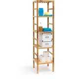 Relaxdays Badregal Holz, 3-5 Ablagen, Standregal aus geöltem Walnuss, skandinavischer Stil, Massivholz, braun