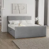 kaiser möbel Boxspringbett mit bettkasten und topper TRENTO stoff Plüsch Cord 180x200 cm Hellgrau H2-Pocket - Hellgrau