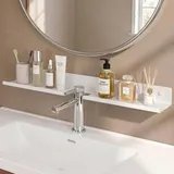 doporro Waschbecken Ablage 60 cm über dem Wasserhahn, Badezimmer Regal Montage mit oder ohne Bohren, Waschbecken-Wasserhahn-Organizer, Spülbecken Organizer & Duschablage, Sandweiß Reglo-17