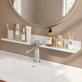 doporro Waschbecken Ablage 60 cm über dem Wasserhahn, Badezimmer Regal Montage mit oder ohne Bohren, Waschbecken-Wasserhahn-Organizer, Spülbecken Organizer & Duschablage, Sandweiß Reglo-17