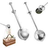 2 Stück Mehl Staubwedel zum Backen Teaballs mit Teleskopgriff 304 Edelstahl Teezange Herunterdrücken Teesieb für Losen Tee für Mehl Gewürze Zucker Kaffee Kakaopulver (Halbes Loch und Vollloch)