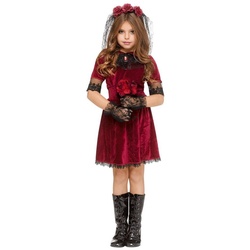 Fun World Kostüm Gothic Vampirbraut Kostüm für Mädchen, Düster-rotes Kleid für Vampire und Geister rot 140-152