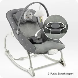 MOMI LAPIS für Babys bis 12 kg, Batteriebetrieb, 3-Punkt-Sicherheitsgurt, Bügel und 2 Spielzeuge, 3-fach verstellbare Rückenlehne, 8 Melodien, 3 Vibrationsmodi
