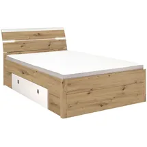 Pol-Power Mid.you Stauraumbett, Weiß, Eiche Artisan Holzwerkstoff, 140x200 cm, für Rollrost geeignet, Schlafzimmer, Betten, Einzelbetten