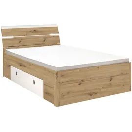 Pol-Power Mid.you Stauraumbett, Weiß, Eiche Artisan Holzwerkstoff, 140x200 cm, für Rollrost geeignet, Schlafzimmer, Betten, Einzelbetten