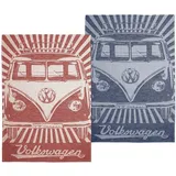 BRISA VW Collection - Volkswagen Geschirr-Abtrocken-Küchen-Handtuch-2er Set im T1 Bulli Bus (Samba/Streifen/Rot)