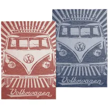 BRISA VW Collection - Volkswagen Geschirr-Abtrocken-Küchen-Handtuch-2er Set im T1 Bulli Bus (Samba/Streifen/Rot)