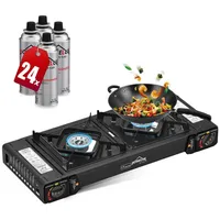 HOMELUX Gaskocher Campingkocher 2 flammig mit Gaskartuschen für Grill Camper, (24-St), 2 x 2,5KW