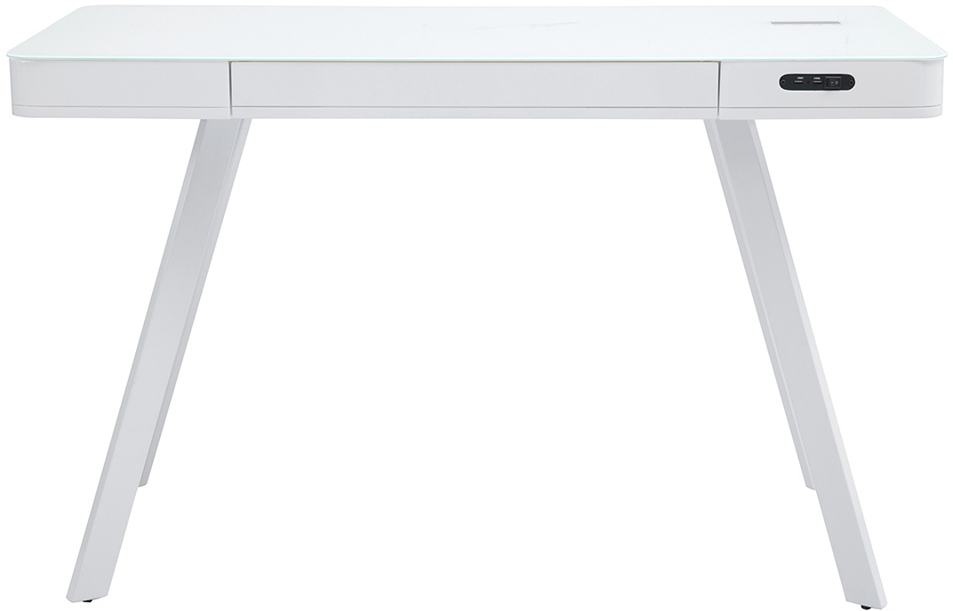Bureau connecté multimédia avec tiroir en verre et métal blanc L120 cm CLEVER