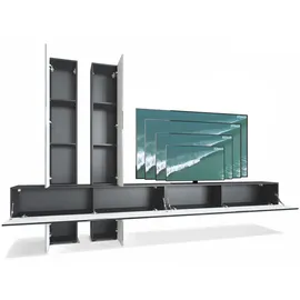 Vladon Wohnwand Weiß Hochglanz Holzwerkstoff, 330x204x39 cm, Wohnzimmer, Wohnwände, Wohnwand-Sets