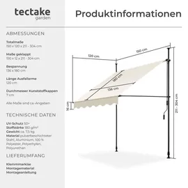 Tectake Klemmmarkise 150 x 304 cm beige