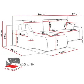 Mirjan24 Ecksofa Grün, 5-Sitzer, L-Form, 244x145 cm, Wohnzimmer, Sofas & Couches, Wohnlandschaften, Ecksofas