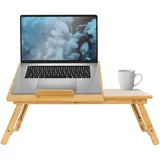 ML-Design Laptoptisch aus Bambus fürs Bett/Sofa, höhenverstellbar & klappbar, 4 Neigungswinkel, für Lesen & Frühstück, Laptopständer mit Lüftungslöchern & Schublade, Lapdesks Notebooktisch Betttisch