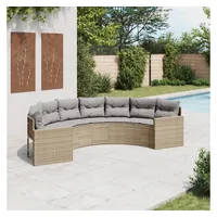 vidaXL Gartensofa mit Kissen Halbrund Beige Poly-Rattan