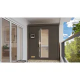 Karibu Saunahaus Außensauna Gartensauna Hytti 0 terragrau lackiert Ofen 9 KW externe Strg easy 38mm Massivholz 200x117x217 cm