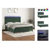 vidaXL Boxspringbett mit Matratze & LED Dunkelgrün 180x200 cm Samt