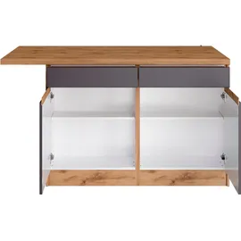 kochstation Winkelküche L-Form 490 x 153 cm grau