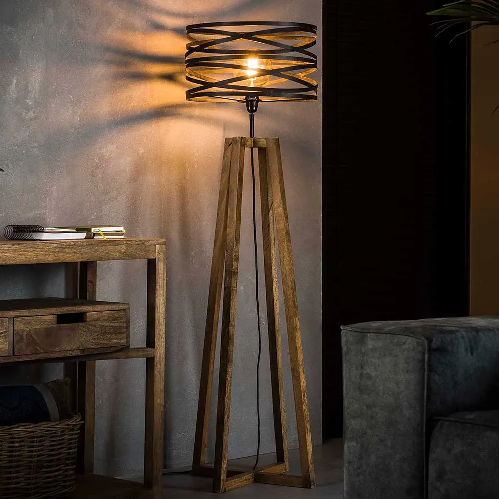 Stehlampe in Dunkelgrau Massivholz und Metall