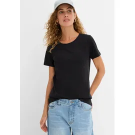 bonprix T-Shirt (Packung, 2-tlg) lockere Passform, Kurzarm, Rundhalsausschnitt, aus Baumwolle schwarz L (44/46)