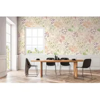 A.S. Création Blumentapete Creme, Grün, Violett, Braun, Rosa - hochwertige Vliestapete floral 396931 - Designtapete gemalt auf 10,05m x 0,53m - Made in Germany