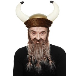 Metamorph Kostüm Wikinger Bart, Hochwertiger, selbstklebender Kunstbart aus Handarbeit braun|weiß