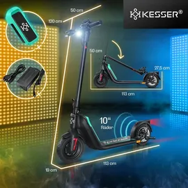 Kesser KESSER® E-Scooter mit Straßenzulassung 40km Reichweite Faltbarer Elektro 36V / 10 Ah Batterie Roller Belastung bis 120kg 450W Motor 10" Reifen LCD-Display und universelle Smartphonehalterung