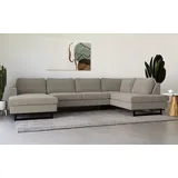 PLACES OF STYLE Wohnlandschaft »Pinto, 350 cm, U-Form, XXL, mit Ottomanen«, Cord, Feincord, Luxus-Microfaser Leder und Chenille grau