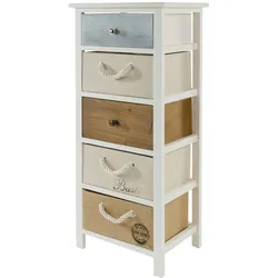 Hochkommode MY FLAIR "Eliza", blau (weiß, blau, beige, braun, natur), B:38cm H:91cm T:28cm, Sideboards, Bad-Kommode Schubladenkommode, mit 5 Schubladen