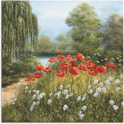 Wandbild ARTLAND "Mohnwiese am See", grün (farbe bild(er): grün), B:100cm H:100cm, Bilder, als Alubild, Outdoorbild, Leinwandbild, Poster in verschied. Größen