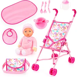 Puppenbuggy BAYER "Set mit Puppe" Puppenwagen rosa (rosa einhorn) Kinder